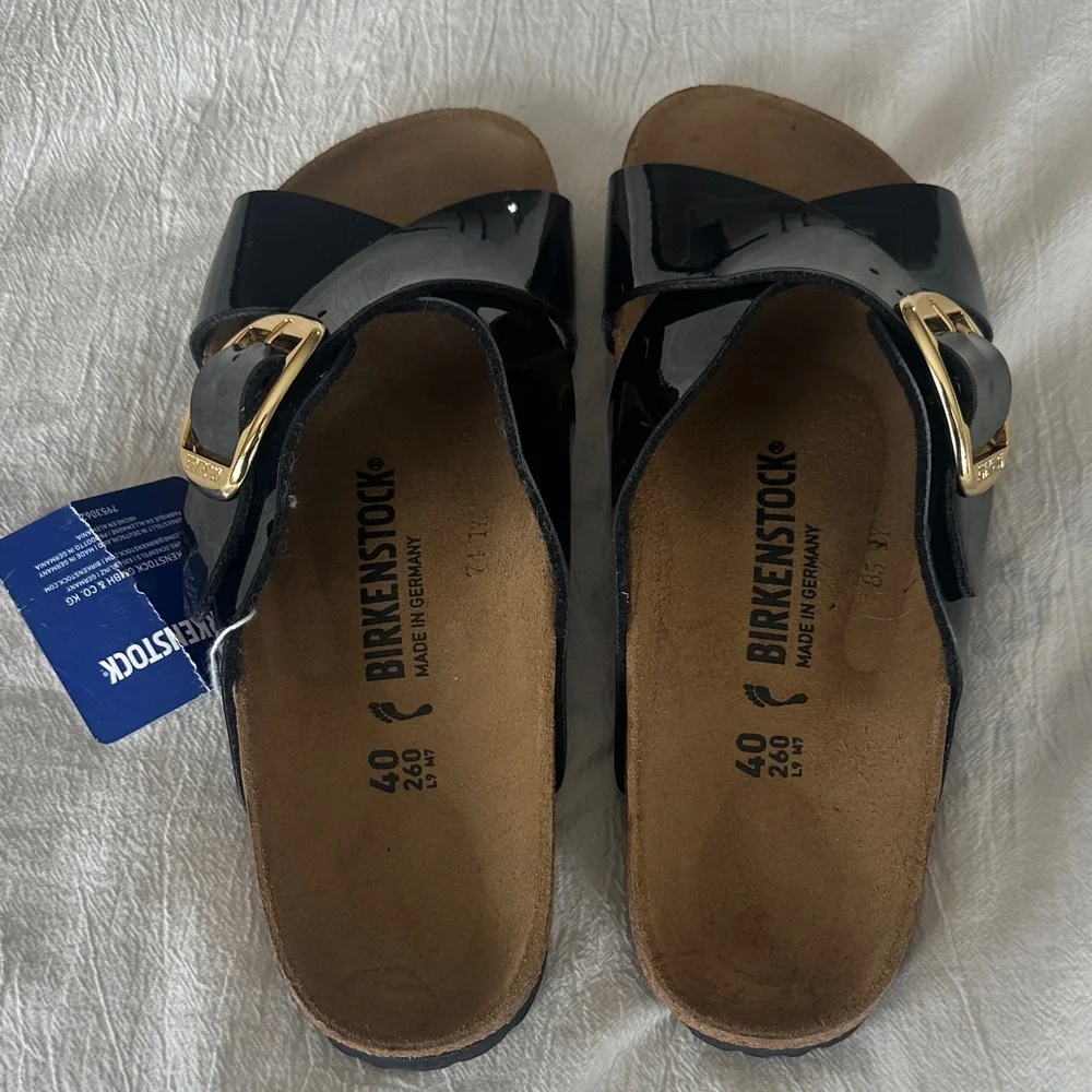 Birkenstock Women's Siena Black Patent Sandals with Big Buckles NWT Sz 40 - Picture 3 of 4